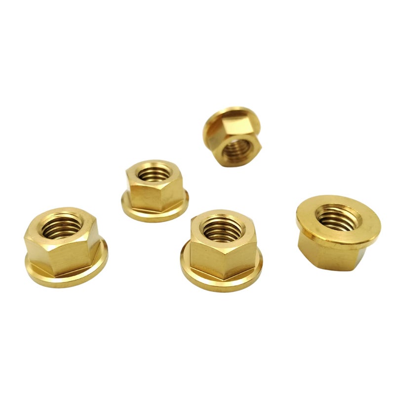 Titanium RISON Titanium Nut Titanium Flange Nut M12x1.25mm Titanium Sprocket Nut Gold 6AL4V Titanium Flange Nut for Motorcycle 5PCS - Image 1